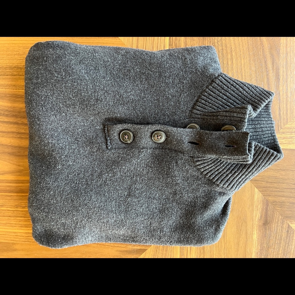 Mens S Light Wool Pullover 4 Button Sweater Charcoal Gray